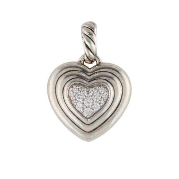 DAVID YURMAN DIAMOND 0.17 CTW STERLING SILVER 925 SCULPTED CABLE HEART PENDANT - Picture 5 of 9